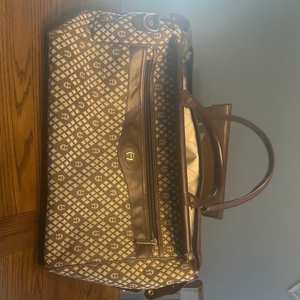 Etienne Aigner Brown and Cream Duffel Bag
